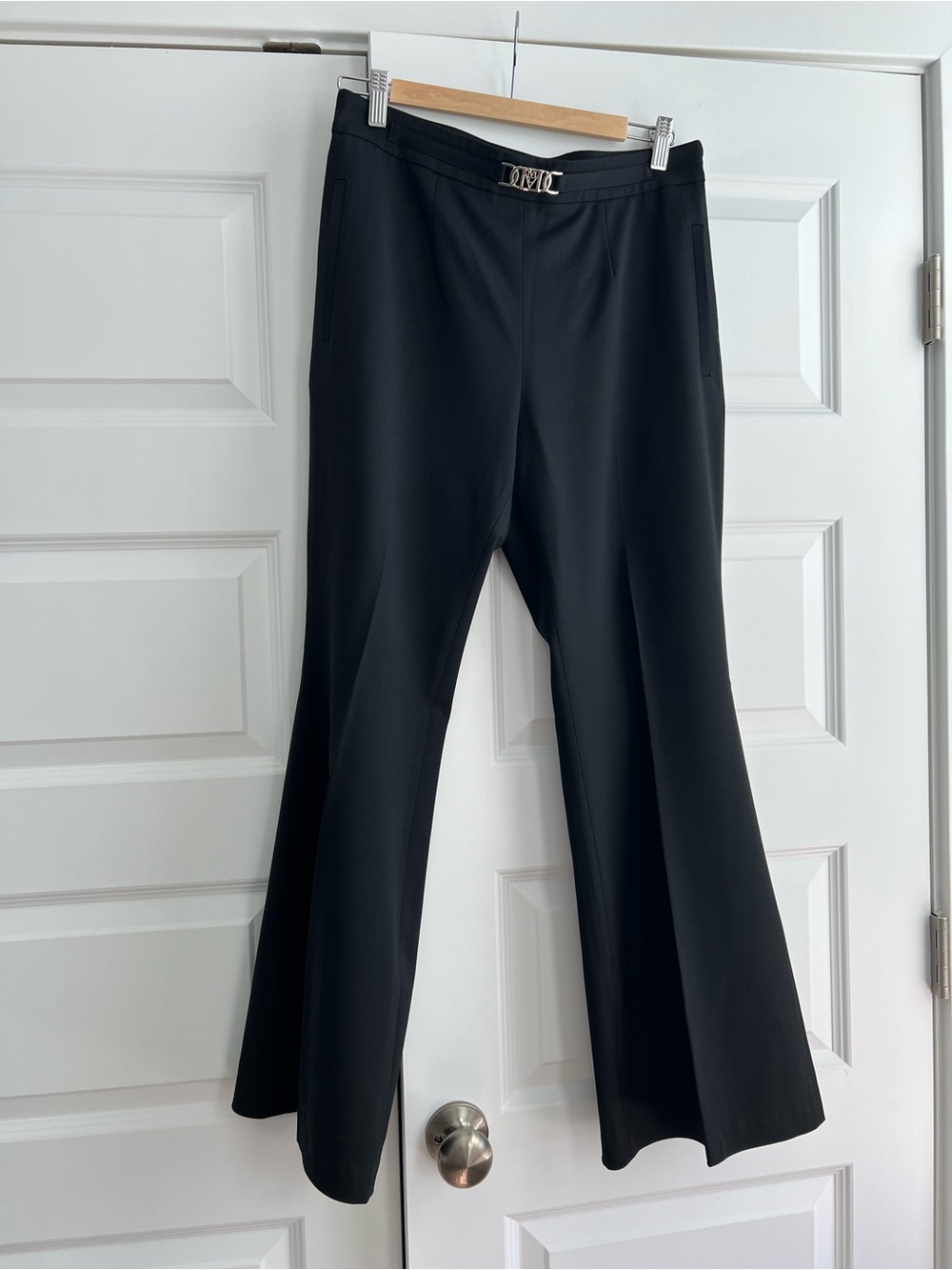 MCM Black Flared Pants with Logo Waist Detail